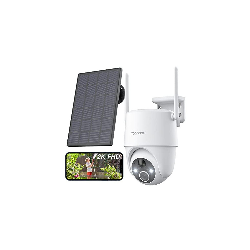 2K Wireless Solar Security Camera Outdoor, 360 Rechargeable Battery CCTV Camera, WiFi PTZ Camera, Color Night Vision, Siren Spotlight, 2-way Audio,
