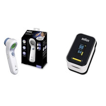 Healthcare No Touch + Forehead Thermometer, BNT300 & Braun Pulse Oximeter 1 (Oxygen Saturation, Blood Oxygen Levels, Clinically Accurate, Certified