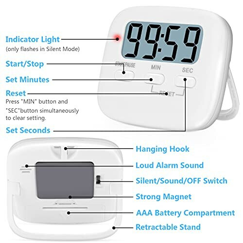 Magnetic Timer for Kids, Kitchen Timers for Cooking Digital Timer Egg Timer for Children Time Timer Countdown Timer Clock, Switchable Stopwatch Timer 1