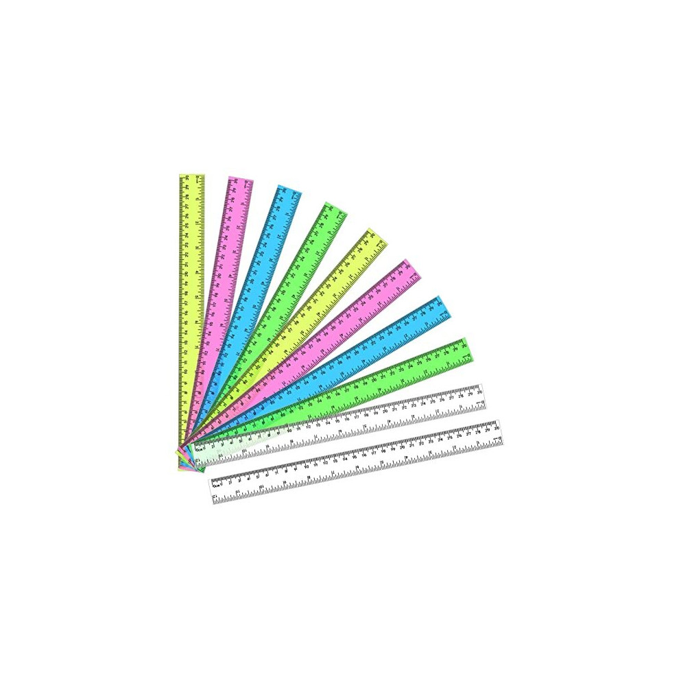 10Pcs Plastic Ruler 30cm Ruler Multipack Straight Ruler Shatter Resistant Ruler Shatterproof Ruler 12 Inches Measuring Ruler Tool for Student School