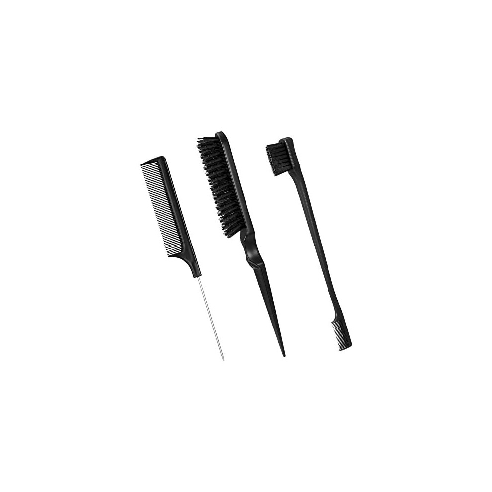Dacitiery Unisex 3 Pcs Slick Brush Set Hair Teasing Brush Set Edge Hair Brush Bristle Hair Brush Edge Control Brush Grooming Combs Rat Tail Comb Double Sided Edge
