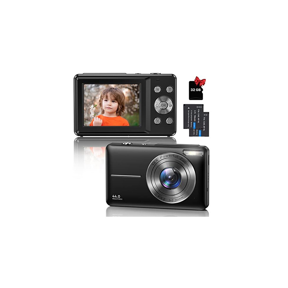 Digital Camera, 1080P Hd 44Mp Kids Digital Camera With 32Gb Card, Lcd Screen Rechargeable Compact Camera With 16X Digital Zoom Camera For Kids, Boys 5014542671685