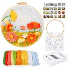 Needle Felting Kit for Beginners Including Wool Roving, Picture Frame,Beautiful Wool Painting and Needle Felting Tool, Great for Make Gifts Home