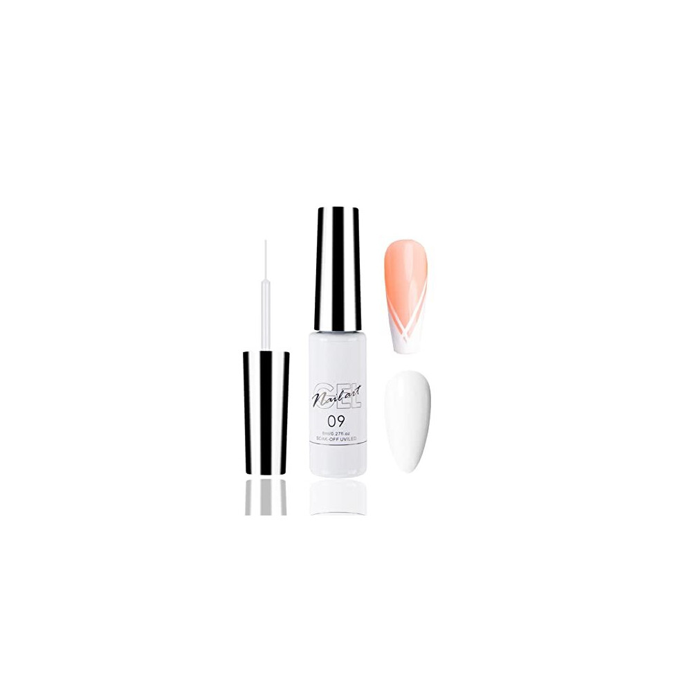 Kayzon Painted Gel Nail Polish, White Liner Nail Gel Polish 8Ml Gel Liner Nail Art Gel Polish Soak Off French Manicure Gel For Painting & Liner Drawing