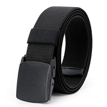 Elastic Stretch Belt for Men Breathable Sports Outdoor Belt with Standby Nickle Free Plastic Buckle,Black,Fit Pants Below 35"