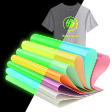 Glow in The Dark Heat Transfer Vinyl, HTV Iron On Vinyl Bundle, Luminous Fluorescent Heat Press Vinyl, 8 Pack 31 x 25cm Neon Iridescent HTV Vinyl