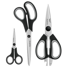 Scissors, Kitchen Scissors with Sharp Stainless Steel Blades and Soft Handles, Multifunctional Scissors Set, 3PCs, Black/Grey