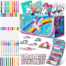 Arts and Crafts for Kids age 3 4 5 6 7 8 9 10 +,60pcs Fruit Scented Markers Colouring Set with Unicorn Pencil Case,Crayons,Glitter Gel Pen,Colored
