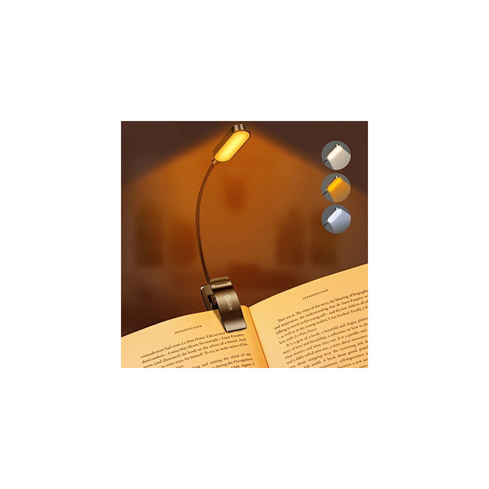Gritin 16 Led Book Reading 3 Eye-Protecting Modes Book Lamp (White/Amber/Mixed) - Stepless Dimming, Rechargeable, Long Battery Life, 4-Level Light/White