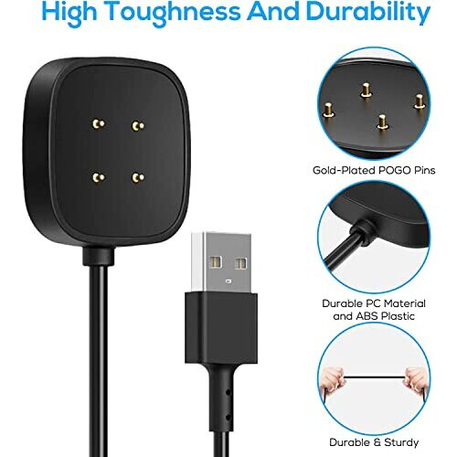 2Pack Charger Cable for Fitbit Versa 3/Versa 4 & Fitbit Sense/Sense 2,Replacement USB Charging Cable for Fitbit Versa 3/Fitbit Sense Smartwatch Versa 1