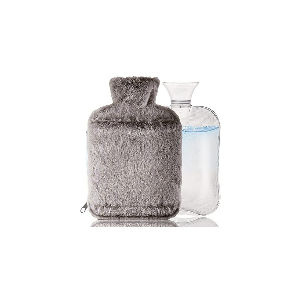 Large Hot Water Bottle with Cover 3L, Extra Large Hot Water Bag with Hands Warmer Pocket, Furry Big Hot Water Bottle with Faux Fur Cover, Fluffy Hot