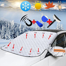 Car Windscreen Cover, Magnetic Snow Cover with Two Mirror Covers, Ultra Thick Protective Car Windshield Cover, Snow Ice Frost UV Dust Water Resistant