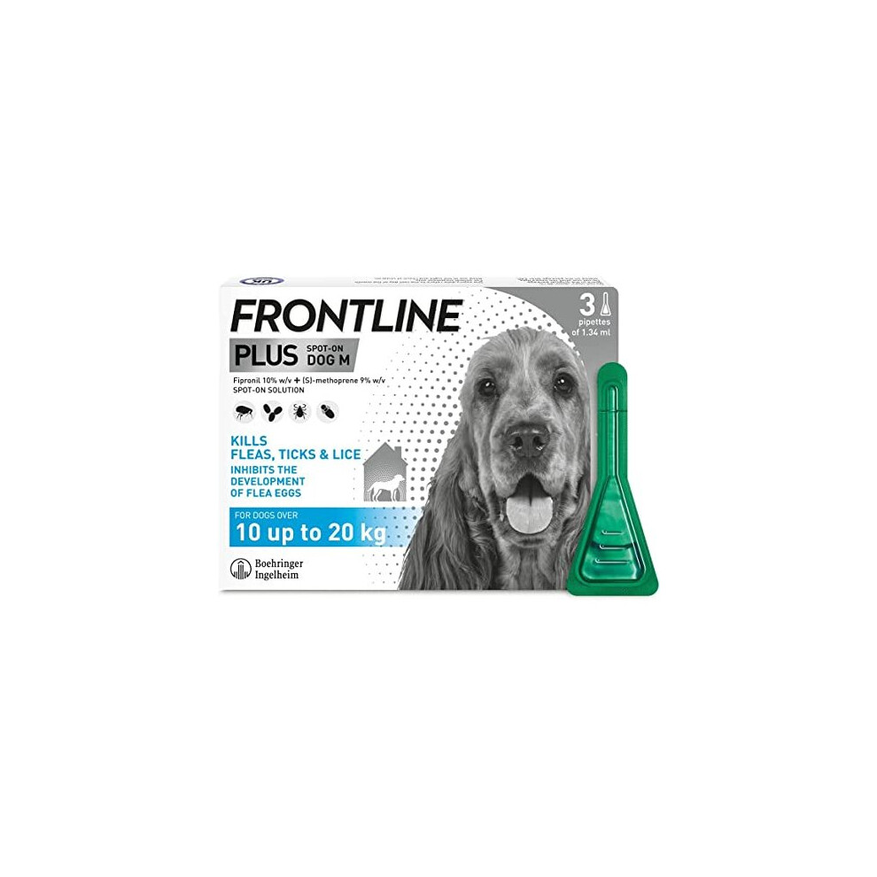 FRONTLINE Plus Flea & Tick Treatment for Medium Dogs (10-20kg) - 3 Pipettes, Flea And Tick Treatment For Dogs