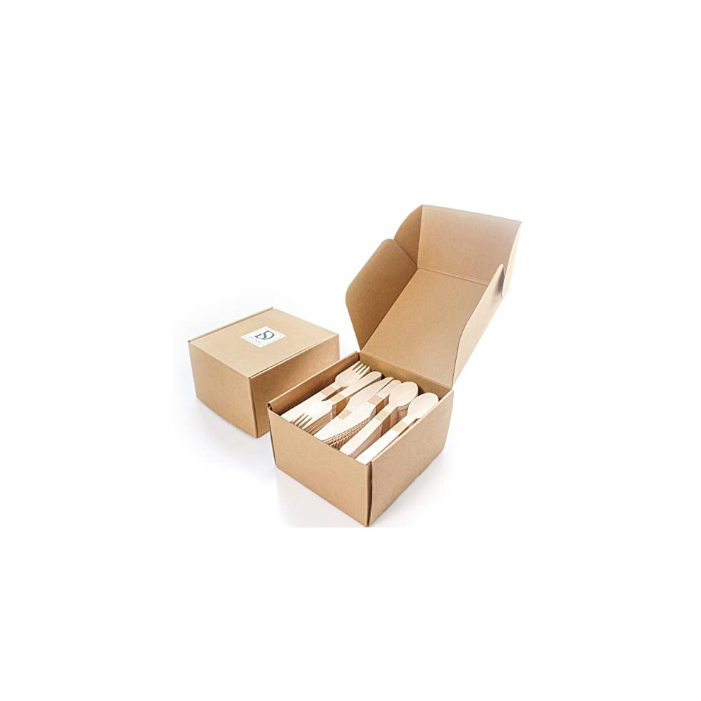 300pcs Disposable Wooden Cutlery Set | Eco Friendly Biodegradable Compostable | Used for Party Wedding Picnic | Wooden Spoon 100, Forks 100, Knives