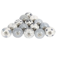 Grey and White Ceramic Door Knobs, Set of 20 Premium Quality Assorted Designs Handmade Vintage, Shabby Chic, Interior Furniture, Cabinet Cupboard