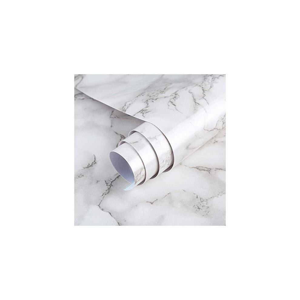 White Marble Self Adhesive Wallpaper Peel Stick Glossy Thicken 16X118inch White Marble Vinyl Wrap Creamy White Sticky Back Plastic Waterproof 5014542680243