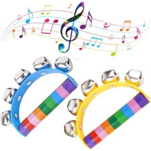 2 Pack Christmas Sleigh Bells Rainbow Jingle Bells Instrument Wooden Hand Bells Sleigh Bells Holiday Musical Bells Rainbow Bell Rattle(Random Colors