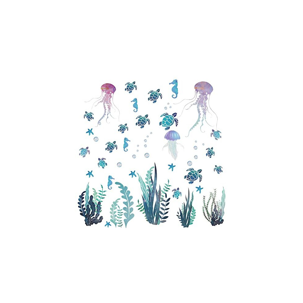 Blmhtwo 2 Pieces Under The Sea Wall Stickers, Wall Stickers For Bedrooms Wall Sticker Sea Grass Sea Turtle Seahorse Starfish Wall Stickers For Bathroom Living