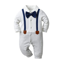 Baby Boy Outfit Bow Tie Long Sleeve Romper Pant Gentleman Clothes for Photo Photography White（3-6 Months）