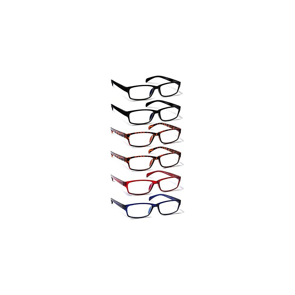 6 Pack Fashion Reading Glasses for Women Men Blue Light Blocking/Anti UV Readers with Spring Hinge (6 Mix Color, 2.00, multiplier_x)