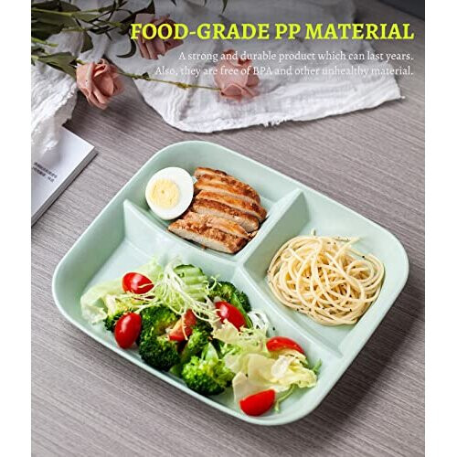 Dinner Plates 4pcs Unbreakable Divided Plates 3 Sections Portion Control Diet Plate Tray with compartments Plastic Dinner Set Reusable Dishes Set BBA