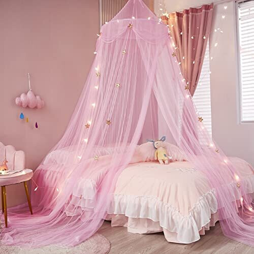 Girl bed deals canopy with lights