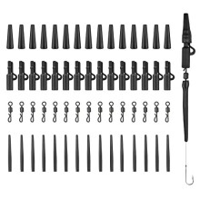 60 Pcs Lead Clips Carp Fishing Accessories Safety Lead Clips Action Pack with Clips Anti Tangle Sleeves Rubber Tails and Quick Change Swivels for