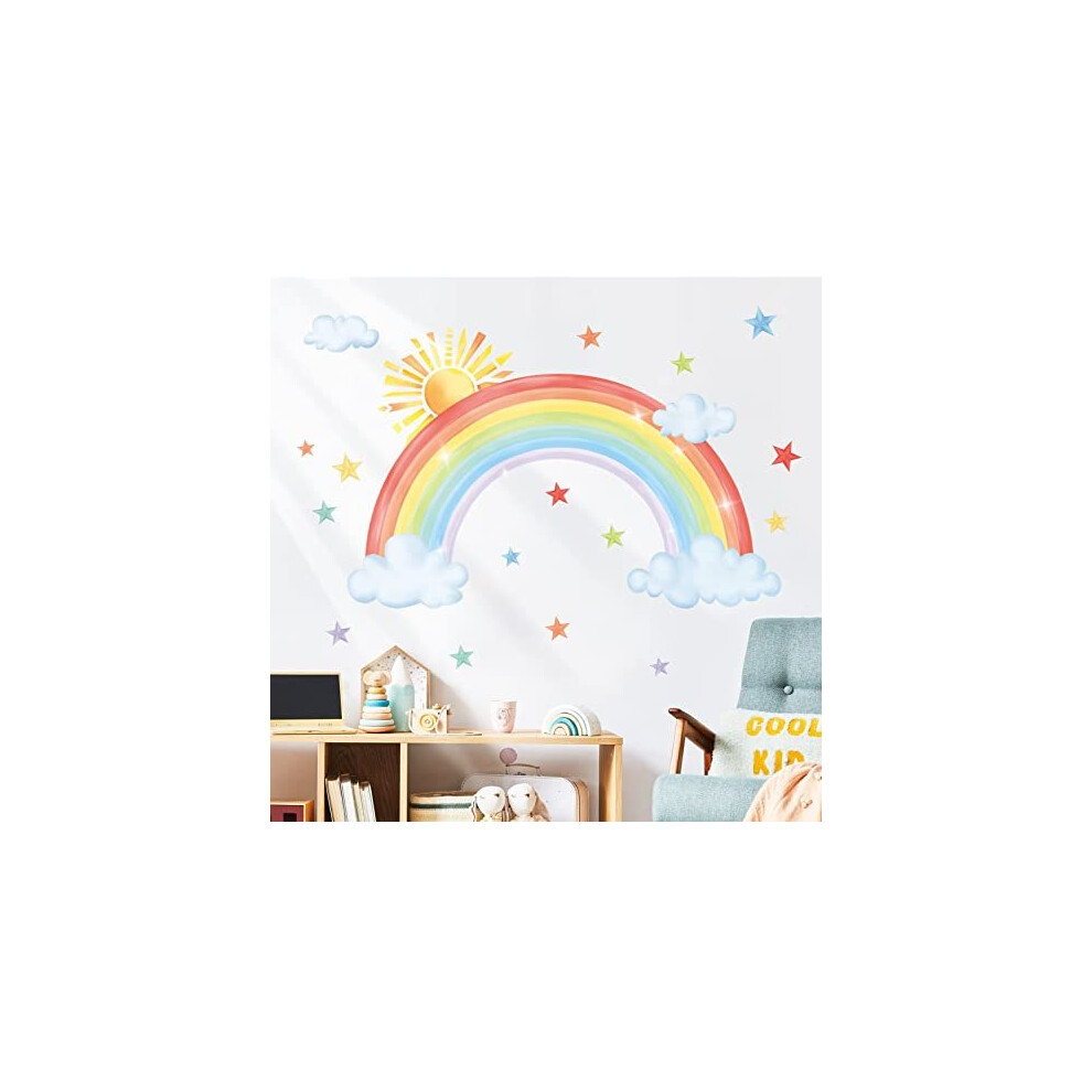 Large Rainbow Wall Decals Sun Cloud Star Wall Stickers Baby Nursery Girls Bedroom Living Room Wall Decor Decalmile