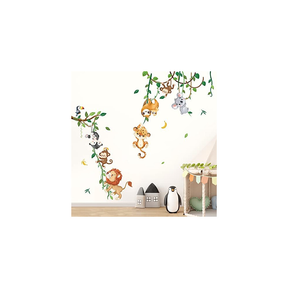 Jungle Animals Climbing Tree Wall Decals Monkey Lion Koala Tiger Wall Stickers Baby Nursery Kids Room Living Room Home Decor Decalmile