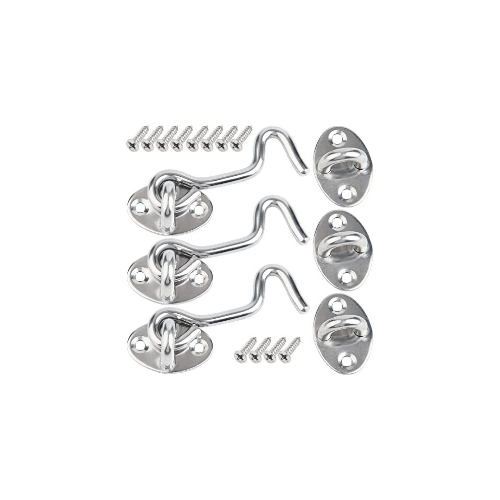 Gate Hook And Eye Latch - 3 Pack 75Mm/3Inch Door Latch Hook - Stainless Steel Cabin Hooks Solid Barn Door Hook And Eye Latch Swivel Window Hook For 5014542684371