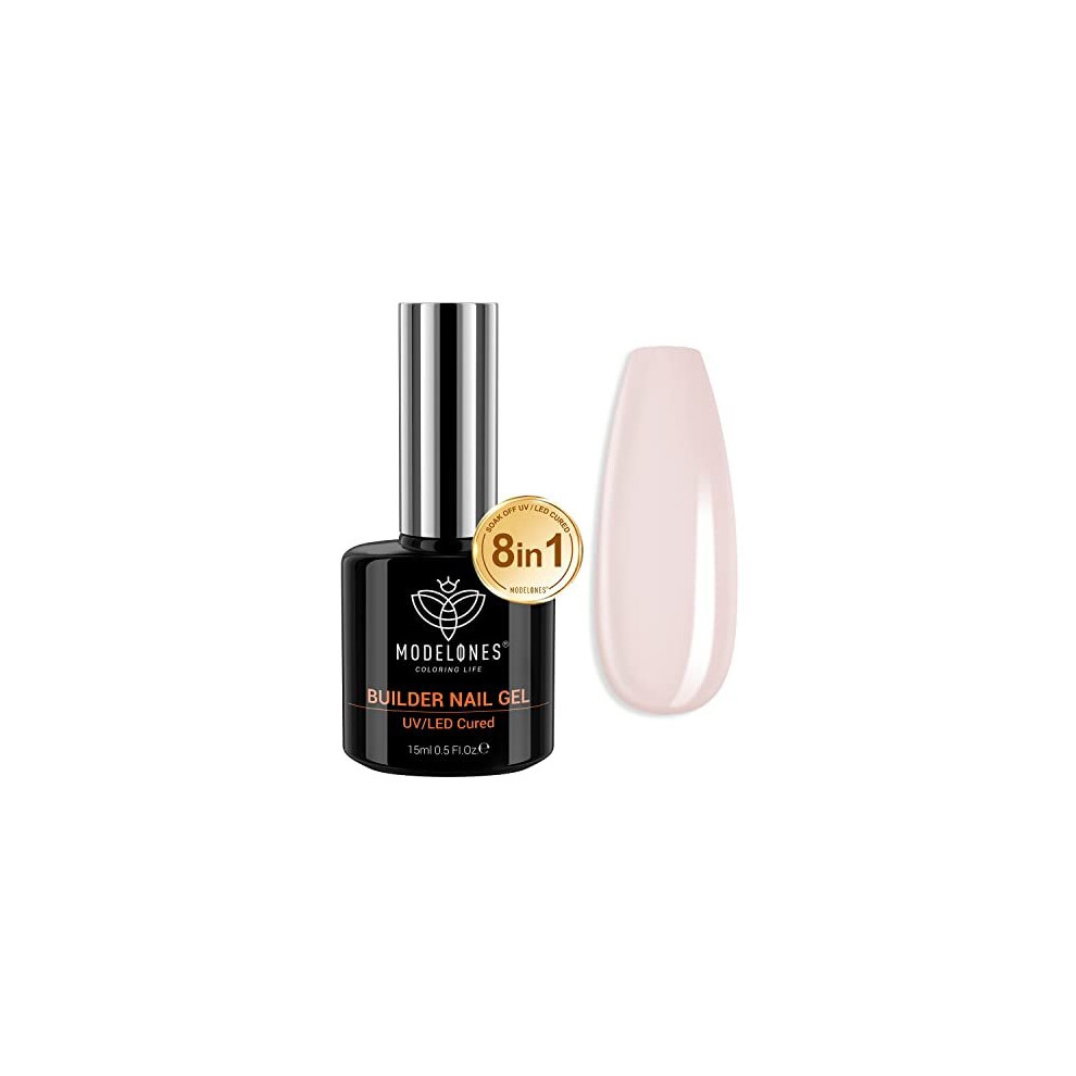 Modelones Cream Gel Nail Polish Builder Nail Gel, 8-In-1 Cover Nude Builder Gel, Hard Gel Builder For Nails Strengthener Extension Gel Base Coat Rhinestone False Nail