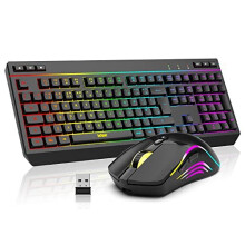 RedThunder K20 Wireless Keyboard & Mouse Combo (UK Layout) - Full-Size, RGB Backlit, 7D 4800DPI Optical Mouse, 2.4G Wireless, Rechargeable