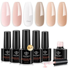 Builder Nail Gel 6 Colors, 8-in-1 Builder Gel Set for Nails, Hard Gel Builder Nail Strengthener Extension Color Gel Base Gel Rhinestone False Nail
