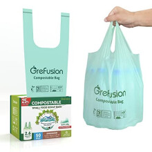 10L Tie Handle food waste Bags 25% Extra Thicker 50 Count compostable caddy liners with Handles