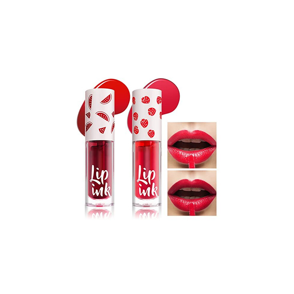 Prreal 2Pcs Lip Tint Stain, Mini Lip Stain, Moisturizing Liquid Lipstick, Multifunctional High Pigment Lipstick For Lip Cheeks And Eyes, Long Lasting