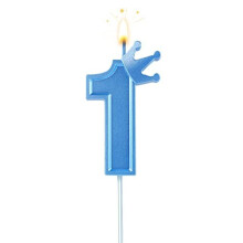 3inch Birthday Number Candle, Blue 3D Candle Cake Topper with Crown Cake Numeral Candles Number Candles for Birthday Anniversary Parties (Number 1)