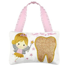 Tooth Fairy Pillow Embroidery Girl Gold Shiny Teeth With Pocket Tooth Fairy Souvenir Collection Kids Gifts (Gold)