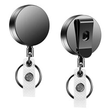 2 Pack Heavy Duty Badge Reel, Retractable Badge Clip,Upgrade Retractable Badge Holders,Premium Heavy Duty Metal ID Badge Holder with Belt Clip Key