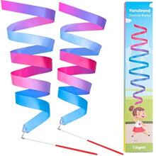Gymnastics Ribbon, 2 Pack Colorful Gymnastics Band with Stick, Dance Band Children Rainbow Band for School and Home Game, Ideal for Girls on