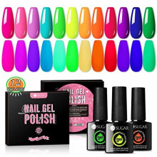 Neon Gel Nail Polish Set, 12 Colours Hot Pink Orange Yellow Green Blue Red Purple Neon Colour Nail Gel Polish Kit Fluorescent Shellac Nail Varnish Set
