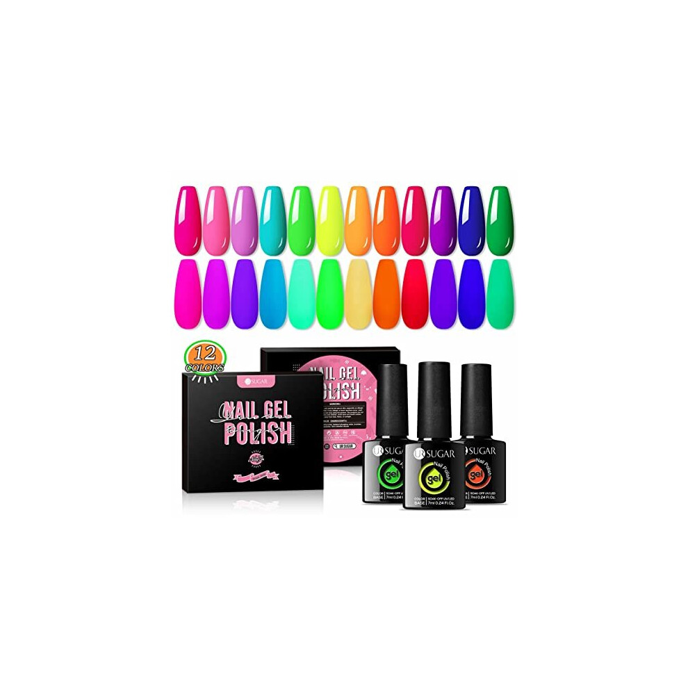 Neon Gel Nail Polish Set, 12 Colours Hot Pink Orange Yellow Green Blue Red Purple Neon Colour Nail Gel Polish Kit Fluorescent Shellac Nail Varnish Set