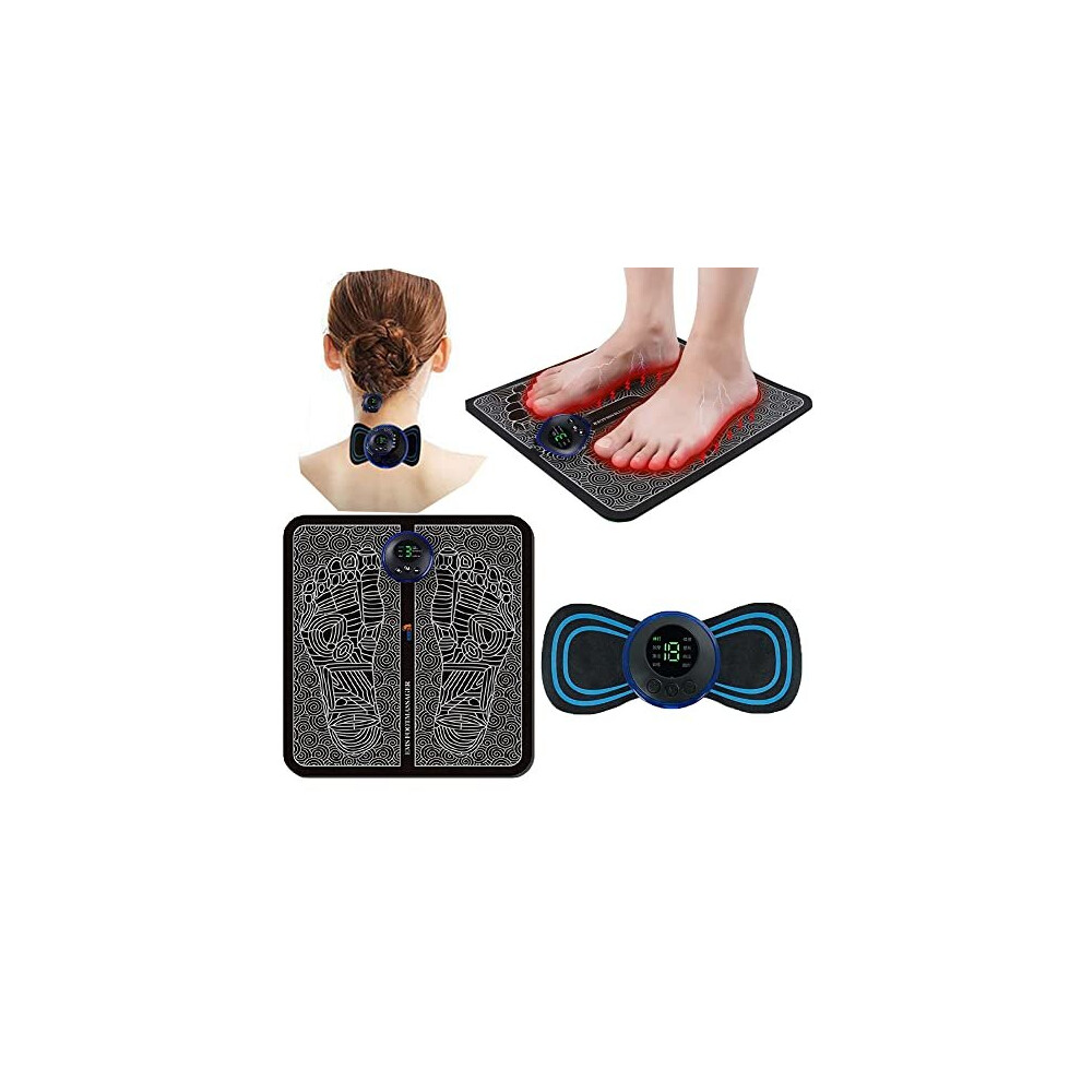 Erysin Ems Electric Feet Massager, Circulation Foot Massager Mini Ems Muscle Stimulator, Mini Neck Massager, Cervical Massage Pads For Pain Relief, Current