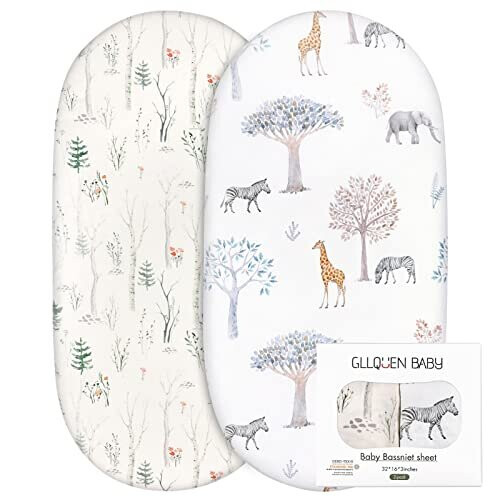 2 Pack of Moses Basket Sheets, 100% Microfiber- Breathable, Cozy and Lightweight Baby Bassinet Sheets for Boy and Girl, Fits All Bassinet Mattress
