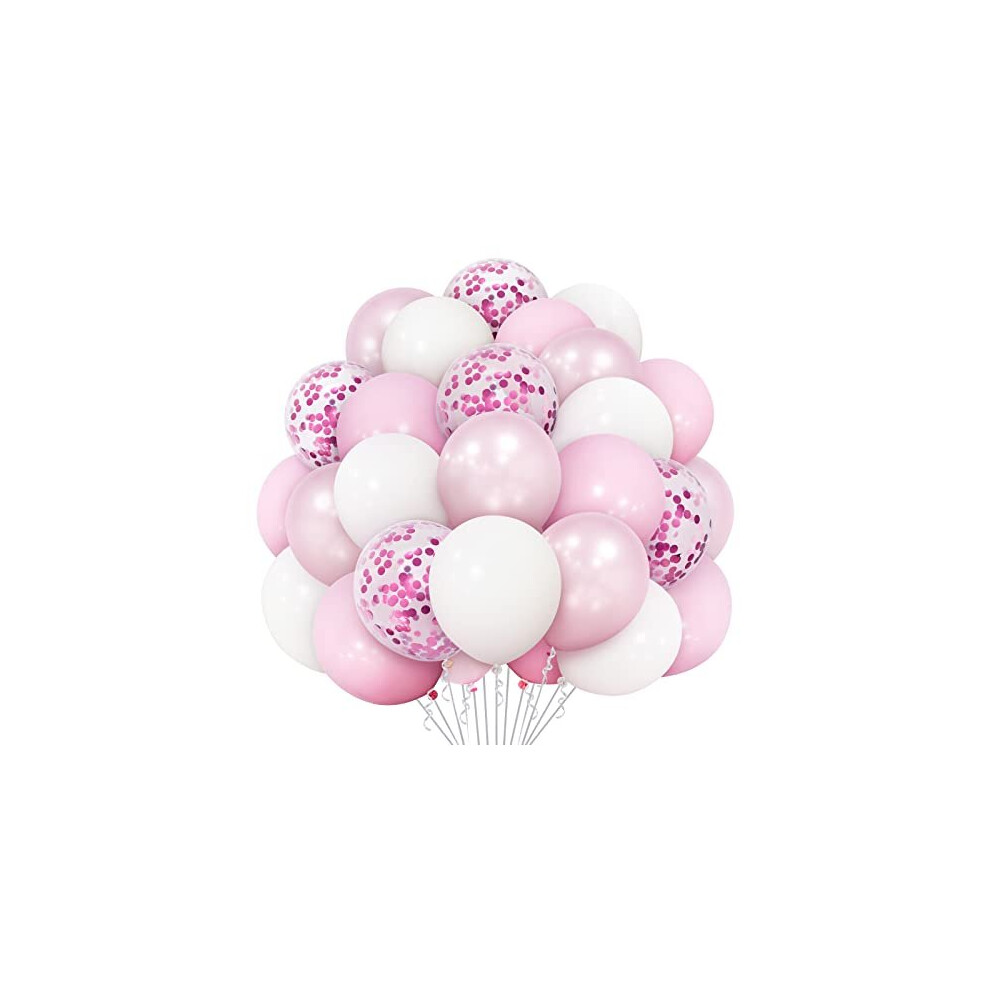 Pink Balloons, 50Pcs 12 Inch Pink and White Balloons Pink Confetti Balloons for Birthday Party Decorations Girl, Wedding, Christening Baby Shower