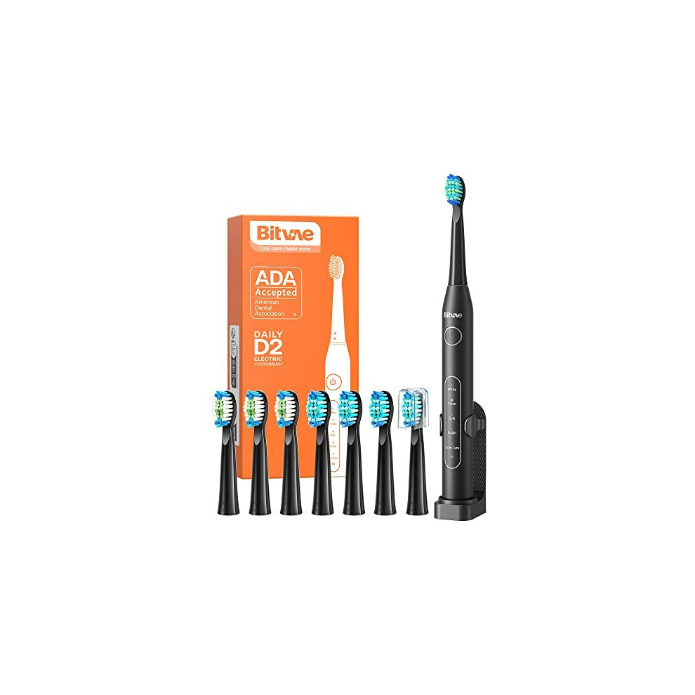 D2 Ultrasonic Electric Toothbrush for Adults and Kids, Electric Toothbrush with Rechargeable Power, 8 Toothbrush Heads and 5 Modes, Black