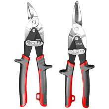 Tin Snips 2-Piece Set-Heavy Duty Tin Snips-Straight and Right Cut-Cutting Tool for Metal-Chrome Forged Steel-Double Pivot Action Straight and Right