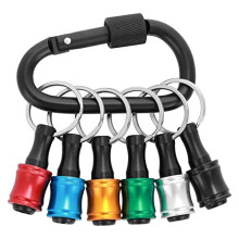 6 Pcs Drill Bit Holder, 1/4 Inch Hex Shank Screwdriver Bit Extension Aluminum Alloy Screwdriver Bits Holder Keychain with Black Carabiner, 6 Colors
