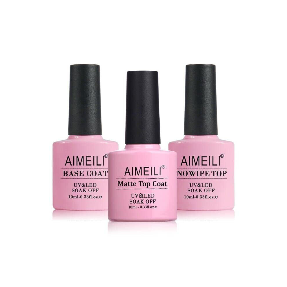 Aimeili No Wipe Top Coat & Base Coat With Matte Top Coat, Upgraded Formula Gel Nail Polish Set Soak Off Uv Led Nail Art Manicure Salon Diy Glossy Shine Finish