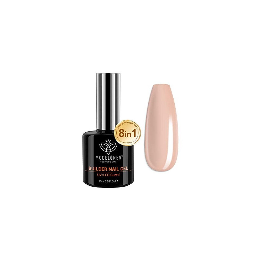 Modelones Cream,Brown Gel Nail Polish Builder Gel, 8-In-1 Neutral Nude Brown Gel Builder For Nails, Hard Gel Builder Nail Strengthener Extension Gel Base False Nail Tips