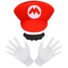 Mario Costumes, 3 Pack Mario Cosplay Costume Accessories Kits for Women Men Kid, Mario and Luigi Hats Cap Mustaches White Gloves Fancy Dress Up for